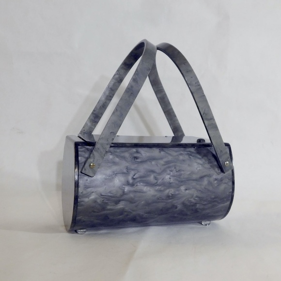 1950s NYC Llewellyn Inc Lucite Pearlized Dove Gray Barrol Purse - Picture 1 of 9